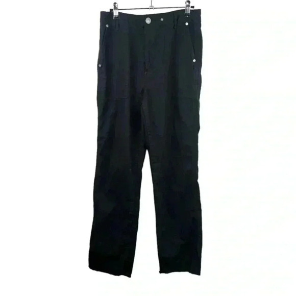 Rag & Bone Black Cotton Straight Leg Frayed Hem Pant - Picture 1 of 7